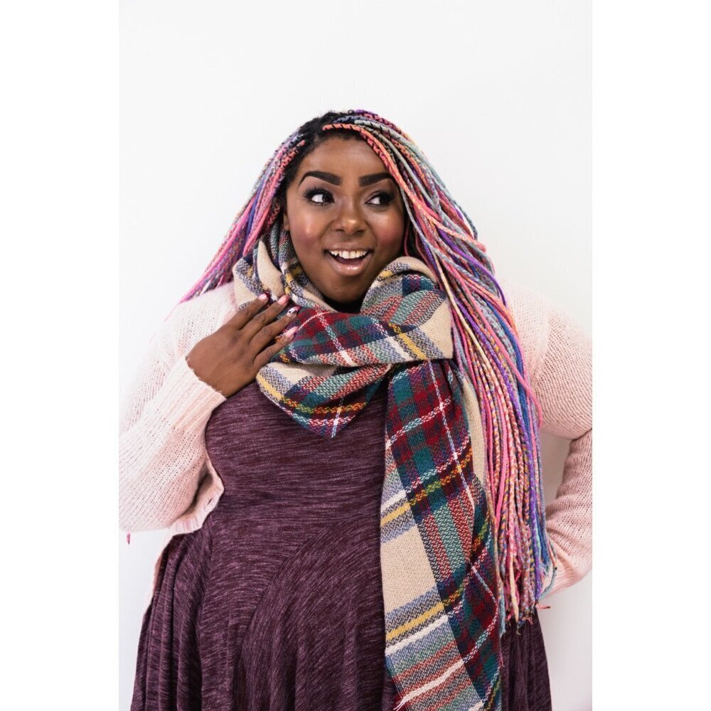 Modcloth Womens One Size Holiday Plaid Oversized‎ Blanket Scarf Poncho in Red